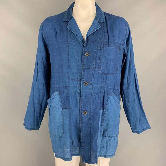 J.S. HOMESTEAD Other - J.S. HOMESTEAD Indigo Patchwork Linen Notch Lapel Coat